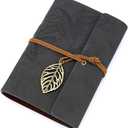 EvZ 7" Vintage Black Leather Journal - Professional B6 Refillable Binder Notebook with Retro Leaf Pendant, Sleek PU Leather Cover, 160 Pages Thick Kraft Blank Paper for Writing, Sketching & Office Gift