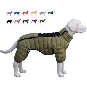 Lovelonglong Dog Coat - Warm Jacket, 4 Legs Covered Waterproof Windproof Reflective Dog Vest, Zippered Adjustable Outdoor Snow Jacket for Small to XXL Dogs, Olive Green (2XL (19inch Back))