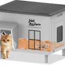 Large Heated Cat House for Outside Cats in Winter, Lslpin Weatherproof & Insulated Outdoor Feral Cat House with Escape Door,Outside Cats House Shelter with Heating Pad 21.616.917.5