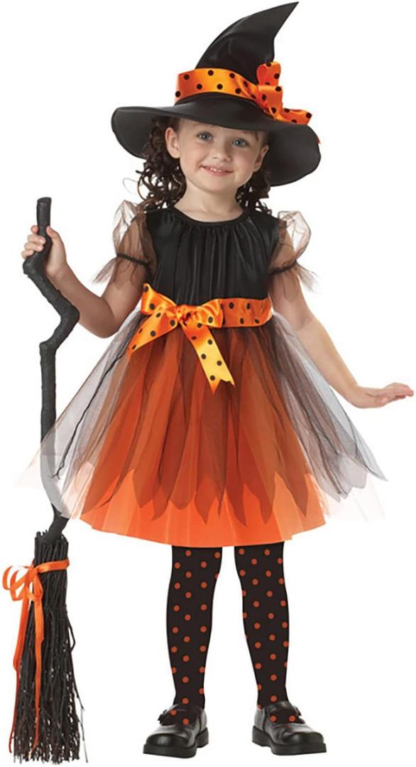 JIFRE Cute Children Halloween Orange Witch Costume for Girls, Toddler Infant Baby Halloween Costume Outfit Cosplay (1-2Y)