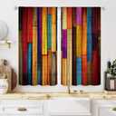 MESHELLY Colorful Farmhouse Rustic Kitchen Curtains 27.5Wx39H Inch Rod Pocket Wooden Barn Door Vintage Western Cabin Country Garage Wood Plank Small Bedroom Living Room Window Drapes Fabric 2 Panels (27.5"W x 39"L (Pack of 2), 01colorful)
