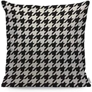 WONDERTIFY Throw Pillow Cover Case Black and White Houndstooth - Soft Linen Pillow Case for Decorative Bedroom/Livingroom/Sofa/Farm House - Cushion Covers Couch Pillow 18x18 Inch 45x45 cm