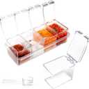 Clear Seasoning Box, 4 Piece Seasoning Rack Spice Pots, Plastic Storage Container Condiment Jars with Lids and Spoon, Storage Container Spice Jar for Salt Sugar Tea Herbal Coffee Beans