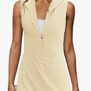Nirovien Womens Tennis Dress with Shorts Hooded Sleeveless Workout Dress Half Zip Mini Dress with Pocket, Size Large