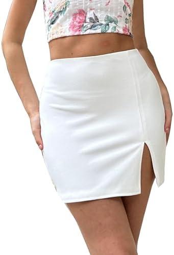 Cantonwalker Bodycon Mini Skirts for Women High Waist Split Hem Pencil Skirts Large