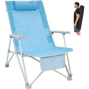 #WEJOY Folding Webbed Lawn Beach Chair - Heavy Duty Portable Outdoor Chair with Hard Armrest for Camping,Garden,Concerts,Festivals and Sand Picnic BBQ,265 LBS (Blue)
