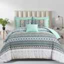 Boho Comforter Set Queen Size,8 Piece Bed in a Bag Sage Green Paisley Comforter and Sheet Set,Striped Bedding Set Soft Microfiber Complete Bedding Set