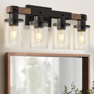 4-Light Bathroom Light Fixture, Farmhouse Vanity Lights for Bathroom with Glass Shade, Rustic Bathroom Light Fixtures, E26 Base F09BD05