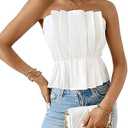 SweatyRocks Women's Strapless Pleated Tube Top Elegant Summer Flare Hem Crop Tank Tops, Large
