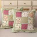 vctops Set of 2 Quilted 100% Cotton Boho Throw Pillow Covers 18" x 18" Farmhouse Country Floral Patchwork Decorative Cushion Cover, Patchwork Flower D
