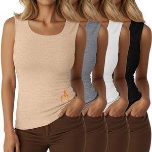 Velvelhall 4 Pcs Thermal Tank Tops for Women Fleece Lack Hem Sleeveless Underwear Scoop Neck Warm Camisole Base Layer Vest(Black, White, Light Gray, Nude Color,X-Large)