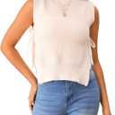Verdusa Women's Crochet Knit Vest Crop Tank Top Sleeveless Split Tie Side Sweater Vests (X-Large, Beige)