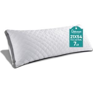 Oubonun Premium Adjustable Loft Quilted Body Pillows - Firm and Fluffy - Quality Plush - Down Alternative - Head Support Pillow - 21"x54" (White-gray Side)