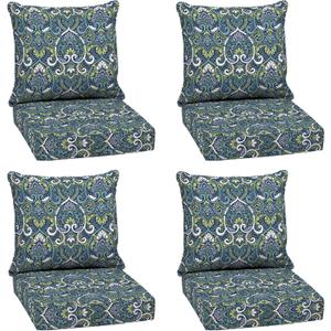Arden Outdoor Deep Seat Cushion Set (4-Pack), 22 in x 24 in, Weather-Proof, Rain-Proof, Fade Resistant Patio Cushion for Chair, Sofa, and Couch Sapphire Aurora Blue Damask