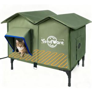 Outdoor Cat House Heated Cat House for Outside with Elevated Base Cat-Attracting Eave Design Feral Stray Shelter Weatherproof in Winter Garage Yard Porch (25" x 17" x 17")