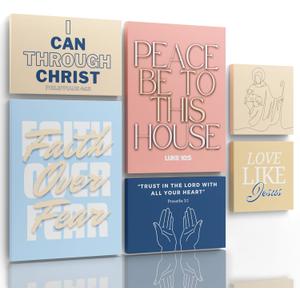 Dandy Decor Christian Wall Art 6 Piece Large Collage | Jesus & Scripture Wall Decor | Christian Wall Decor | Serenity Prayer Boho Art | Bible Verse Wall Canvas | Modern Aesthetic for Your Home & Office | Gift Packaging |