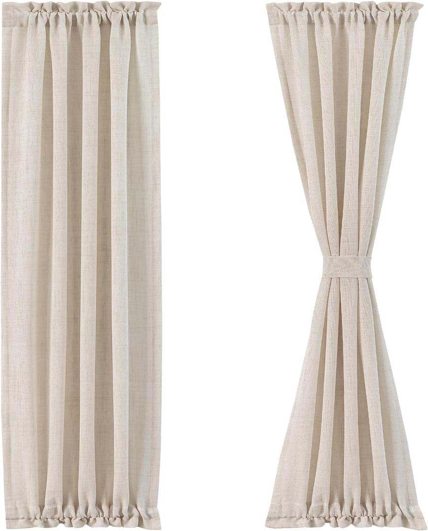 FMFUNCTEX Linen French Door Curtains 40 Inches Long for Front Glass Door Patio Door Windows, Natural Light Filtering Flax Blend Door Curtain Sidelight Door Panels with Tiebacks,2 Panels Rod Pocket