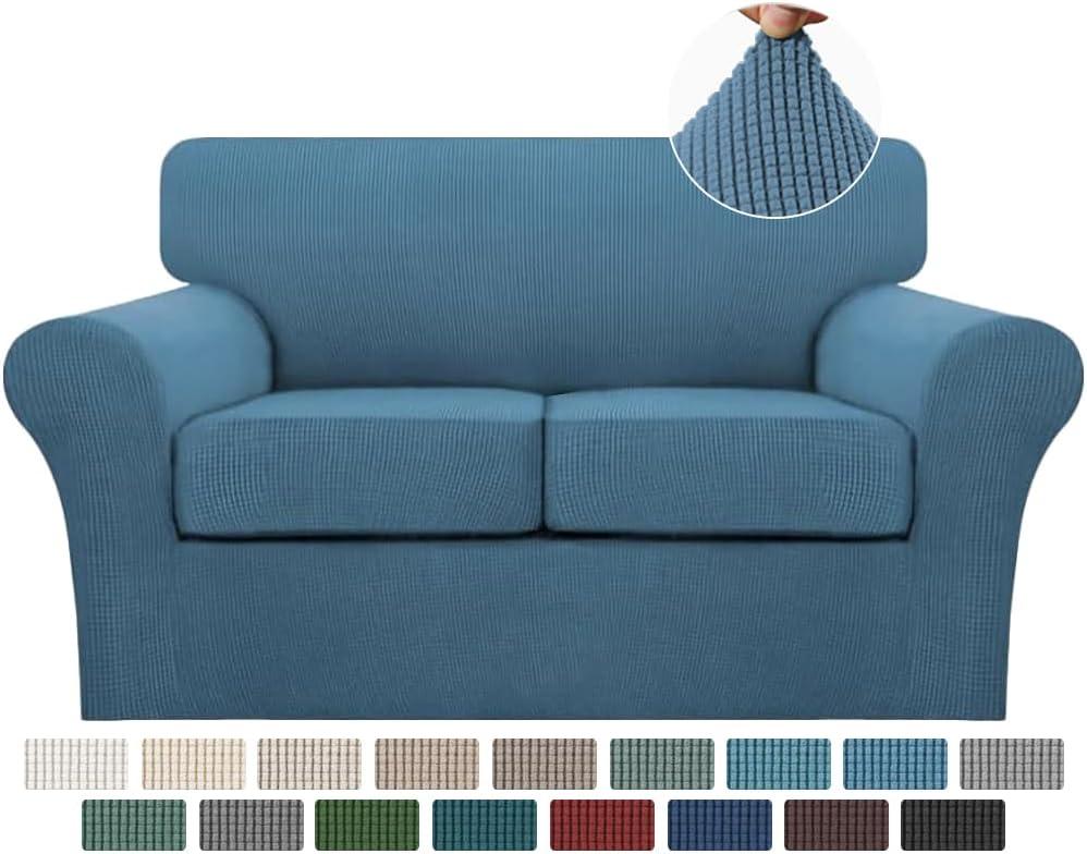 Turquoize 3 Piece Sofa Covers For 2 Cushion Couch Sofa Slipcover Soft Couch Cover For Dogs-Washable Sofa Furniture Covers With 2 Individual Cushion Covers, Thick Jacquard Fabric (Loveseat, Dusty Blue)