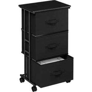 DUMOS Fabric Dresser 3 Drawer Storage Chest, Rolling Storage Tower, Black, 11.8"D x 16.7"W x 30.1"H