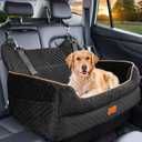 Dog Car Seat for Large/Medium Dogs - Memory Foam Dog Booster Seat for Under 55Lbs or 2 Small Dogs-Detachable and Washable Travel Bed with Thick Cushion and Storage Pockets-Black