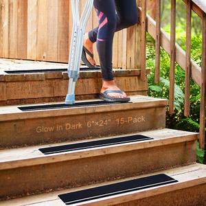 S&X Stair Treads Non Slip Outdoor Safety Grip Tape for Stairs Steps - 6 x 24 Pre-Cut Anti Slip Tape 15-Pack - Waterproof, Glow-in-The-Dark, Heavy-Duty Non Skid Traction for Boats, Decks, Ramps