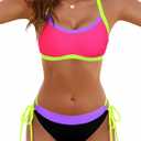 BMJL Womens Bikini Sets Color Block Swimsuits Supportive Wide Strap Two Piece Bathing Suit 2026 (Large, Black and Hot Pink)