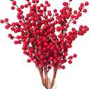 DearHouse 4 Pack Artificial Red Berry Stems Holly Christmas Berries for Festival Holiday Crafts and Home Decor, 20 Inches Burgundy Berry Floral Christmas Tree Decoration