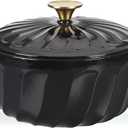 Enameled Dutch Oven with Lid, 3 QT Cast Iron Dutch Oven Pot, Dual Handles for Bread Baking, Cook, Bake, Refrigerate Safe across All Cooktops(Black,3 QT)