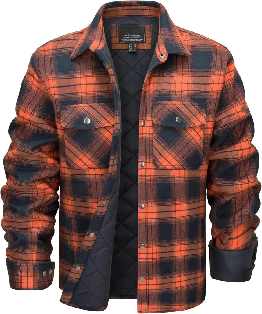 MAGNIVIT Mens Flannel Jacket Quilted Lined Thermal Winter Coat Button Down Plaid Jacket Insulated Flannel Shirts for Men (S)