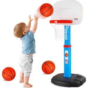 Toddler Basketball Hoop Indoor Outdoor for Kids 1-3, Height Adjustable Kids Basketball Hoop with 3 Balls, Portable Mini Basketball Goal Yard Pool Sport Toys for Baby Boys Girls Age 3 4 5 -Blue