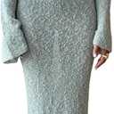 Unybwonn Sexy Off Shoulder Crochet Maxi Dress for Women Bodycon Stretchy Mesh Knit Dress Long Sleeve Party Wrap Dresses (Medium, Green)
