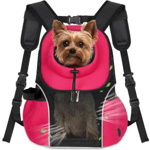 WOYYHO Pet Dog Carrier Backpack Small Dog Front Backpack Ventilated Mesh Dog Travel Back Pack with Safety Belt for Travel Hiking Cycling Outdoor Adventures (Size L: 10-14 lbs, Rethink Pink)