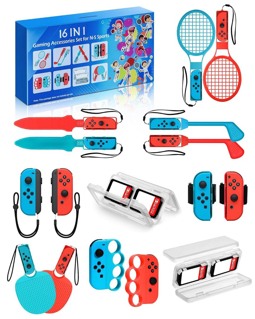 16in1 Switch Sports Accessories for Nintendo Games: Family Party Switch Games Accessories Bundle Kit for Nintendo Switch/OLED Kids Sports Games