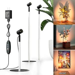 LED Spotlight Indoor, Height Adjustable 9"-20", Plug-in Small Floor Spot Lights, 3000K Uplighting, Timer 3/ 9/ 12H, 10 Brightness, Focus Display Lights for Plant/ Painting/ Picture/ Tree, Accent lighting, Black