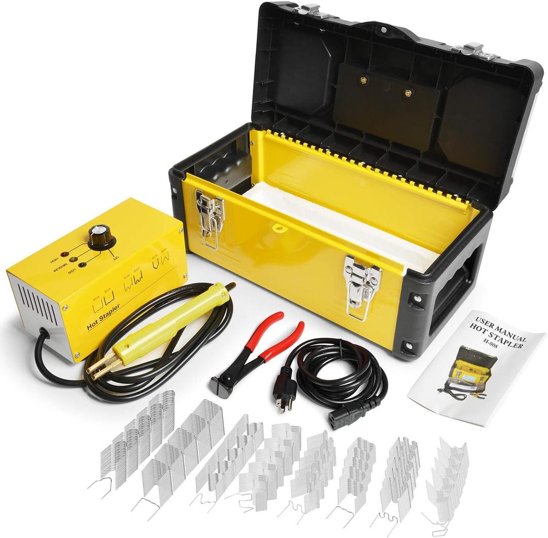 Plastic Welder Hot Stapler Kit with 800PCS Hot Staples, 110V Bumper Crack Repair Welding Machine Set (Yellow)