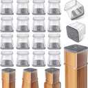 24 Pcs Chair Leg Floor Protectors Square, Silicone Felt Furniture Leg Pads Caps Covers for Hardwood Floors (Fit:3/4" to 1") (Medium-Clear)