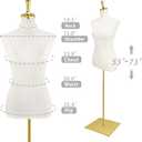 Mannequin Torso for Women, 53"-73" Height Adjustable Dress Form Sewing Mannequin with Golden Metal Stand, Beige