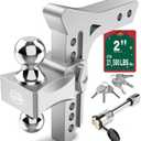 Adjustable Trailer Hitch -8 Inch Drop Hitch (Fits 2-Inch Receiver), 21,500 LBS GTW Heavy Duty Aluminum Tow Hitches, (2'' & 2-5/16'') Chrome Steel Tow Balls & 2 Anti-Theft Locks