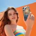 lioscre for iPhone 16 Pro Stained Glass Phone Case 6.3", Aesthetic Sun Beach Ocean Waves Art Case Cute Pattern Print Design Cover Anti-Scratch Glossy 2-Layer Hard Prevention Funda for Woman Girls Men