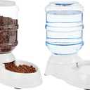 Amazon Basics Automatic Pet Water Dispenser and Gravity Food Feeder Set for Cat and Dog, Easy to Clean, 6-Pound Food Capacity, 1-Gallon, Small, Gray, Pack of 2
