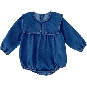 HOOLCHEAN Baby Infant Girls Spring Fall Denim Romper with Cute Big Collar (6-12 Months)