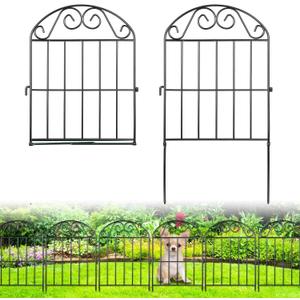 ADAVIN 20 Panels Collapsible Garden Fence Animal Barrier, 20 Ft(L) x 24 in(H) Black Rustproof Metal Wire Panel Border for Dogs Rabbits, Flower Edging for Landscape Patio Yard Outdoor Decor, Arched