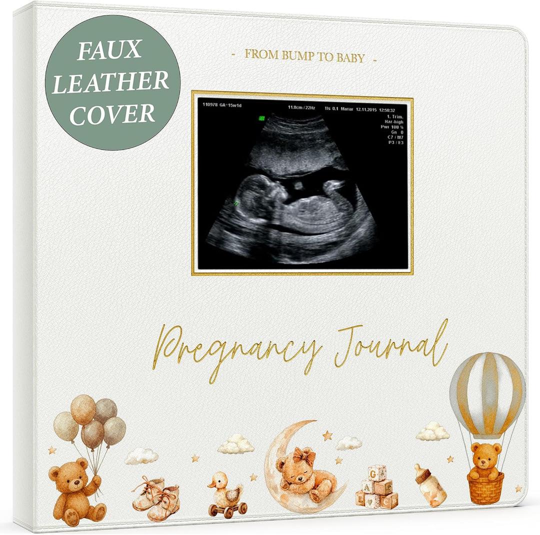 Pregnancy Journal for First Time Moms 2026 I Faux Leather, Gold Foil & Bearly Wait Theme I Pregnancy Book for First Time Moms I Expecting Mom Gifts for Pregnant Women I Mom To Be Gift - Baby Book