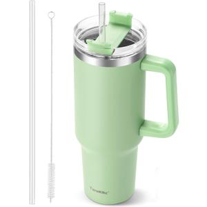 Inspirational Thank You Gifts for Women Mom Wife Funny Tumbler With Handle and Straw 40 oz. Green