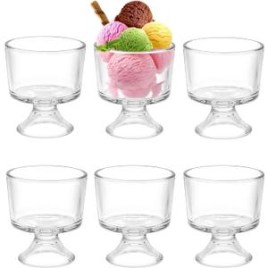 BSTKEY 6PCS Set 10 oz Glass Dessert Bowls/Cups, Cute Footed Dessert Bowls for Ice Cream Trifle Fruit Pudding Snack Salad Condiment Sundae Cocktail Drinks Party