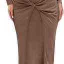 Mojessy Women Bodycon Maxi Dress Sexy Mock Neck Ruched Long Sleeve Long Dress Cocktail Party Dresses (Large, Brown)