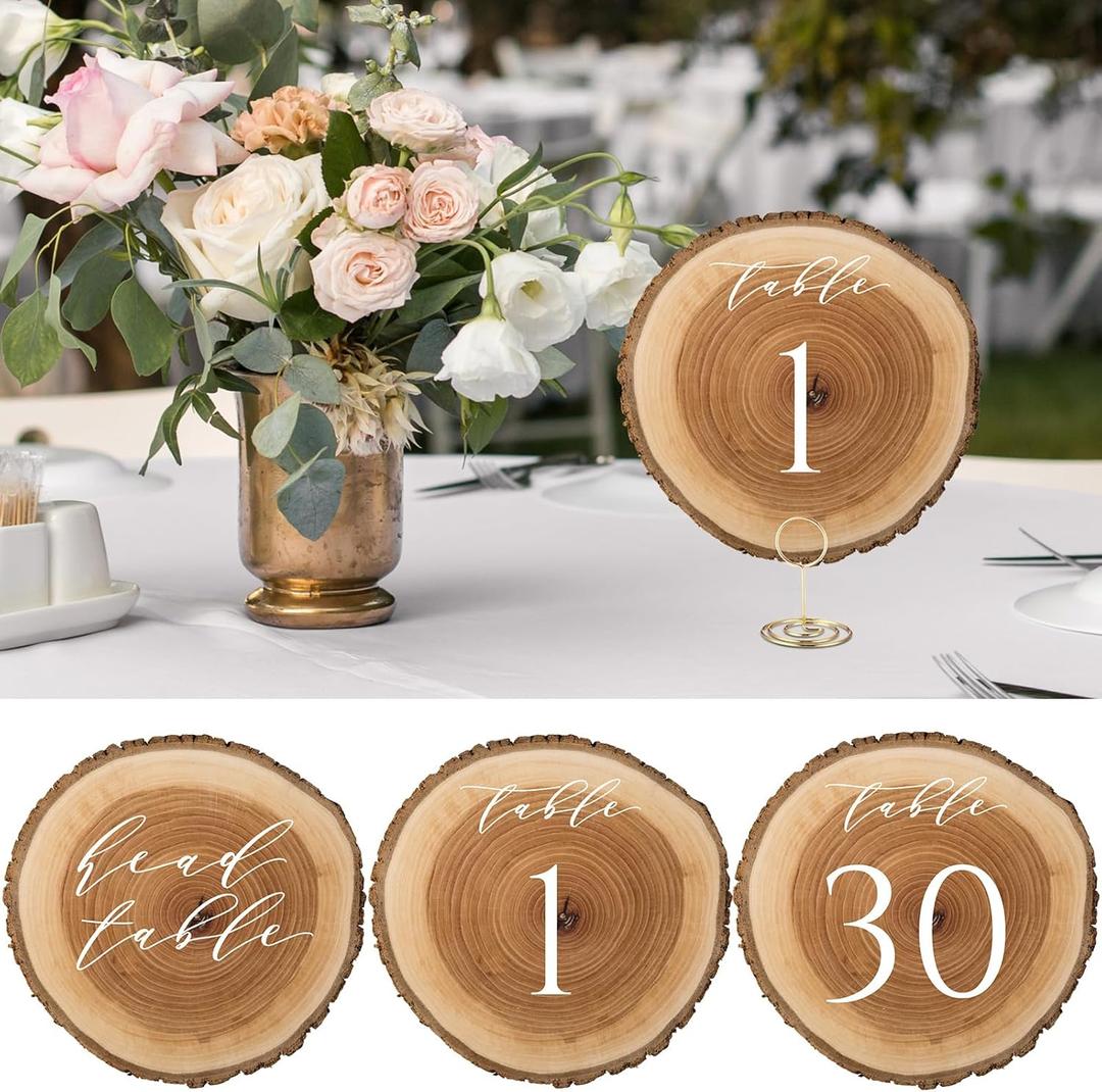 Clabby Wedding Table Numbers 1-30 Double Sided Wood Grain Table Number with Head Card Signs for Wedding Reception Centerpieces Safari Baby Shower Hawaiian Luau Rustic Party Birthday Decor