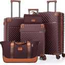 Cosbarn Luggage Sets 5 Piece with TSA Lock Spinner Wheels, Unisex Hard Case ABS Suitcase Set, Hardshell Lightweight Waterproof Travel Hardside Suitcases with Wheels for Women Men, Burgundy