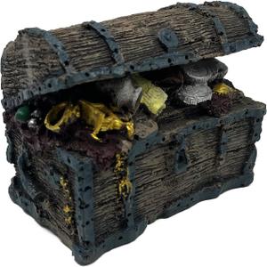 Mipukbay Treasure Chest Fish Tank Decorations, Funny Aquarium Decor Ornament for Small Aquarium and Fish Tank, Safe Landscape Rock Cave for Betta Fish, Goldfish and Aquatic Pets (Brown)