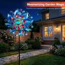 Solar Wind Spinner with Glass Ball - Lighted Kinetic Metal Yard Art with Jeweled Accents - Vibrant Blue Floral Windmill Outdoor Garden Decor for Patio, Lawn, and Pathway